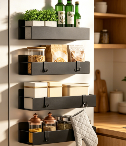 Magnetic refrigerator wall-mounted spice rack